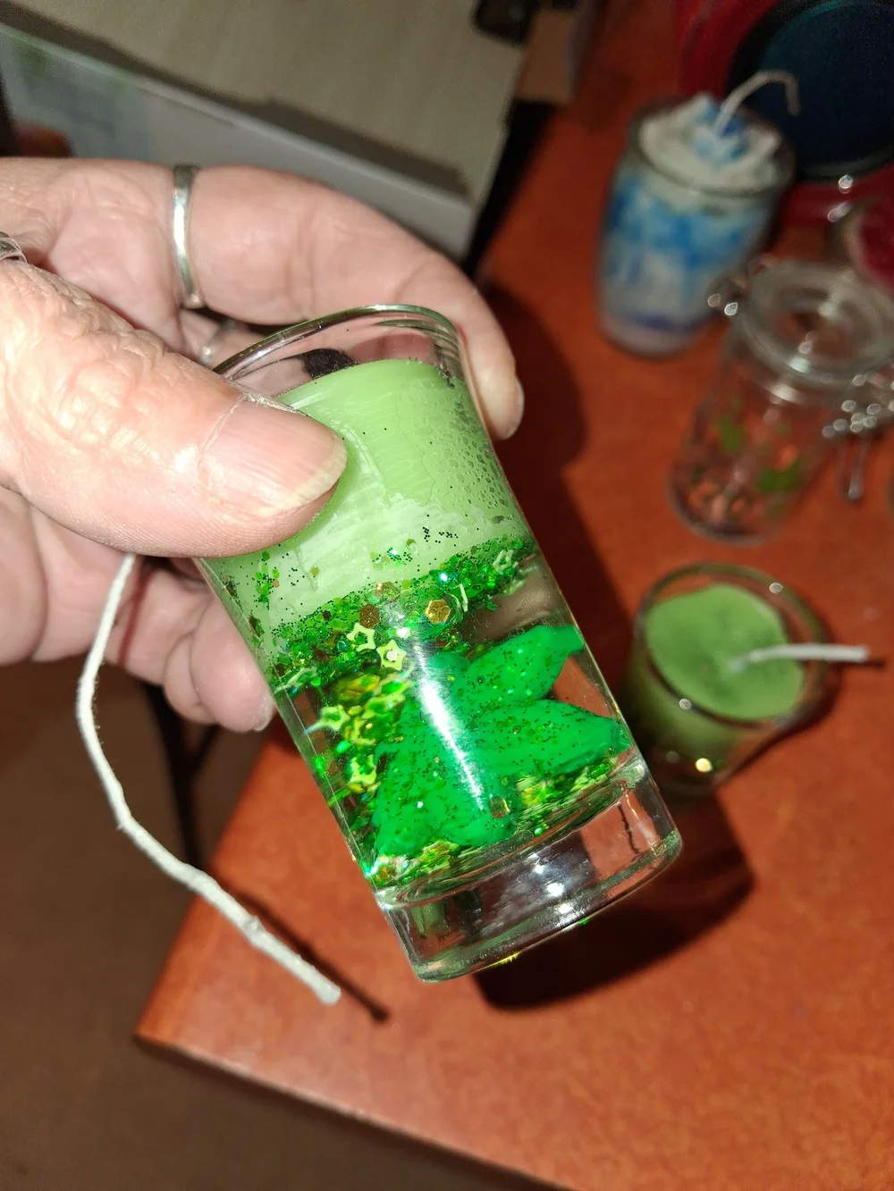 Green Glitter Accent Glass Votive Candle - Unbranded